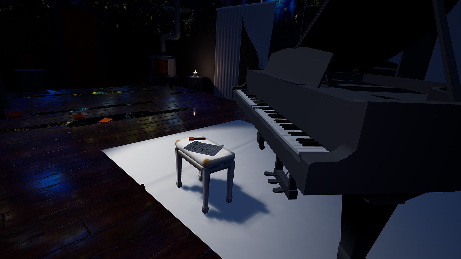 Piano in dark room